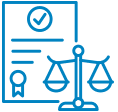 Trust law icon with scales of justice and certified certificate